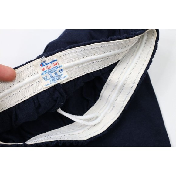 NOS Vintage 80s Champion Mens Medium Spell Out Above Knee Shorts Navy Blue USA - Picture 6 of 9